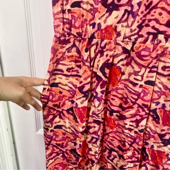 Nic+Zoe BLURRED FLORAL SHORT SLEEVE SIDE SLIT MIDI DRESS pink XS - Picture 5 of 7